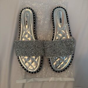 Fashion Nova Silver Glamorous Slip-On Sandals
